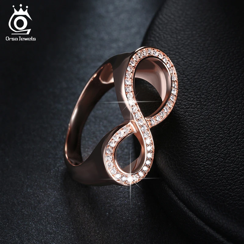 ORSA JEWELS Infinity Shape Rings For Women Silver Color Rose Gold Color AAA CZ Female Party Jewelry Christmas Gift OR126