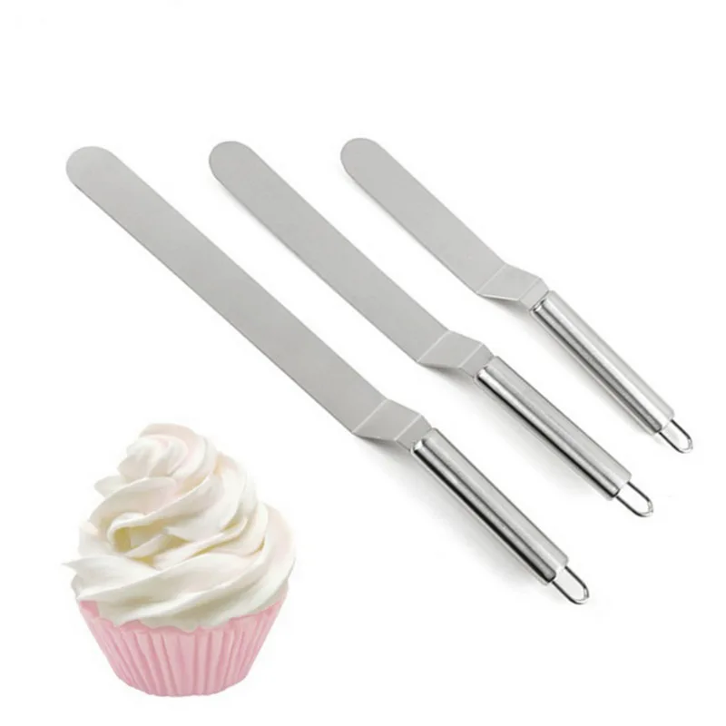 

IVYSHION 4/6/8/10Inches Handle/Curved Handle Butter Cake Cream Spatula Cake Decor Tool Stainless Steel Pastry Scraper Cutter