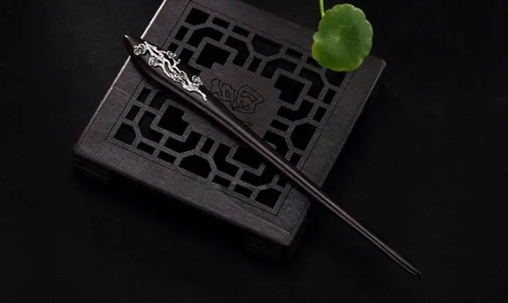 

S925 925 silver hairpin hair stick ebony Plum blossom vintage 17.5mm