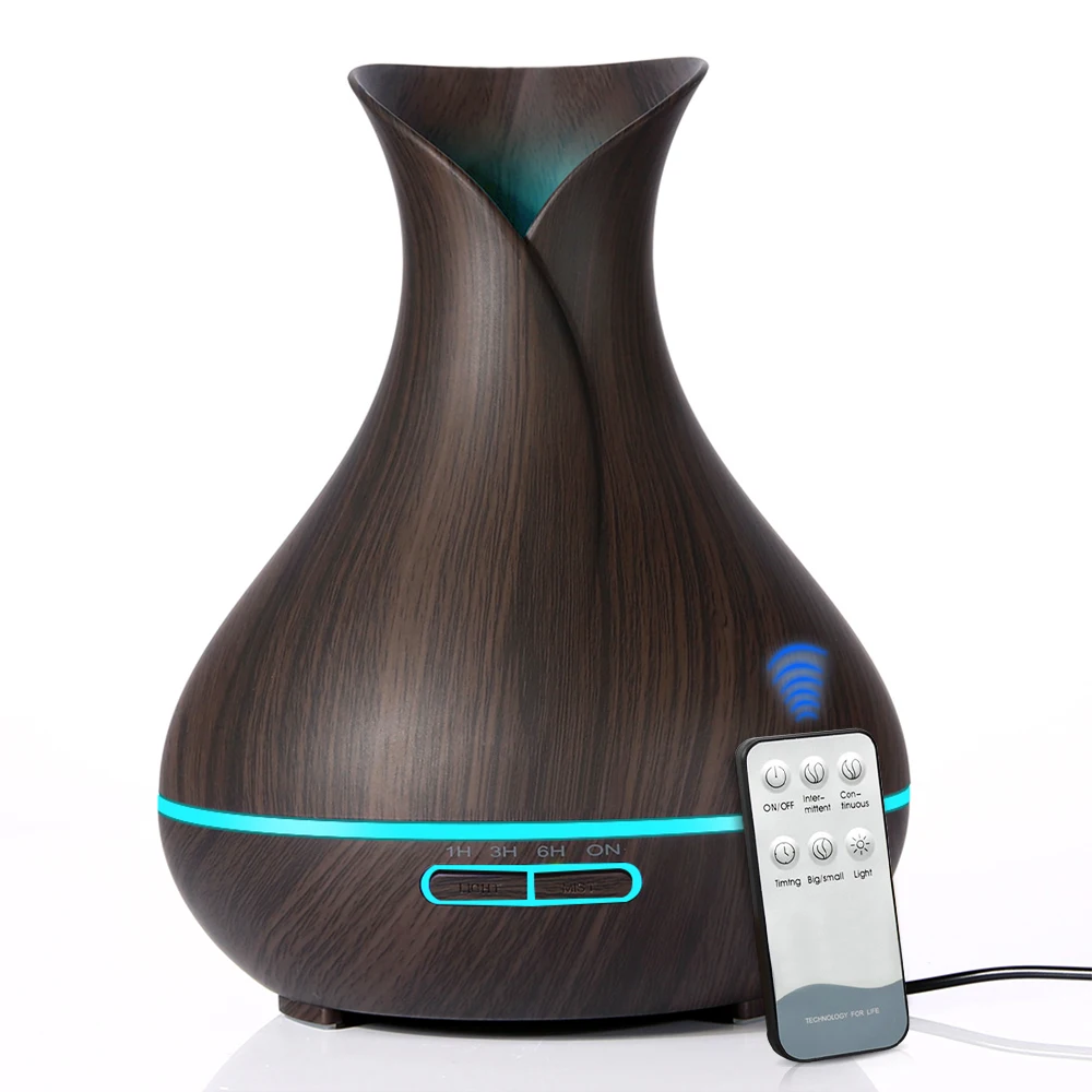 Comprar Control remoto 550 ml Aroma difusor de aceite esencial con grano de madera 7 Color cambio luces LED para oficina inicio