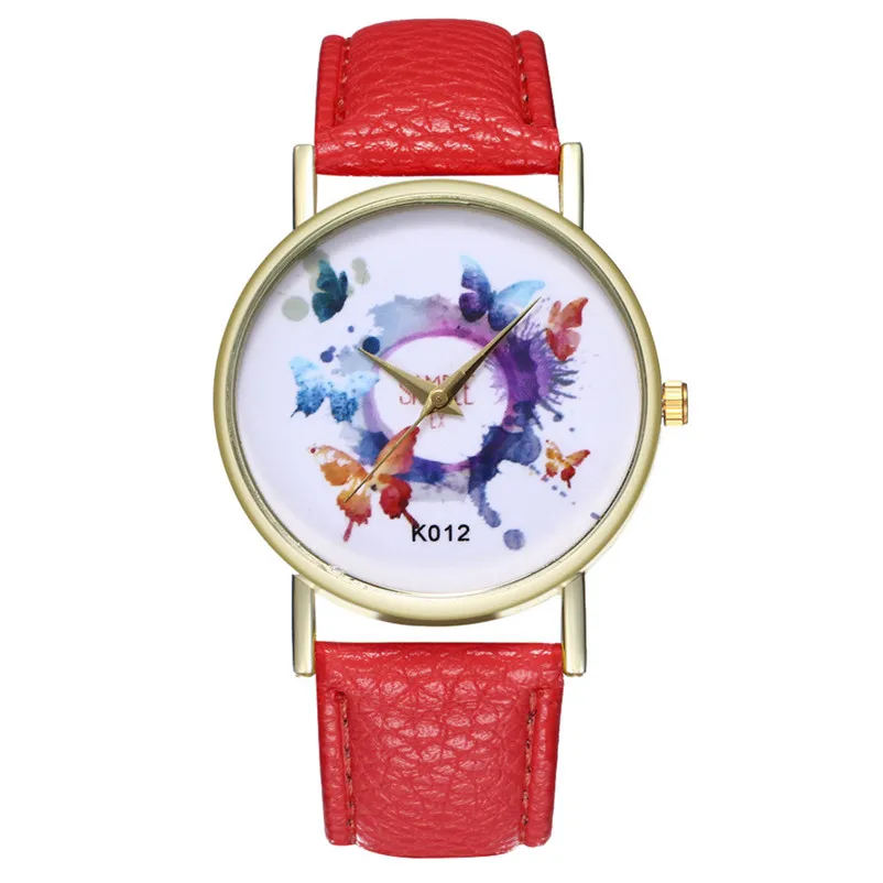 New Fashion Quartz Watch Women casual watches Butterfly Leather Band Analog Quartz Round Wrist Watch clock Montre femme 3M28#N (14)