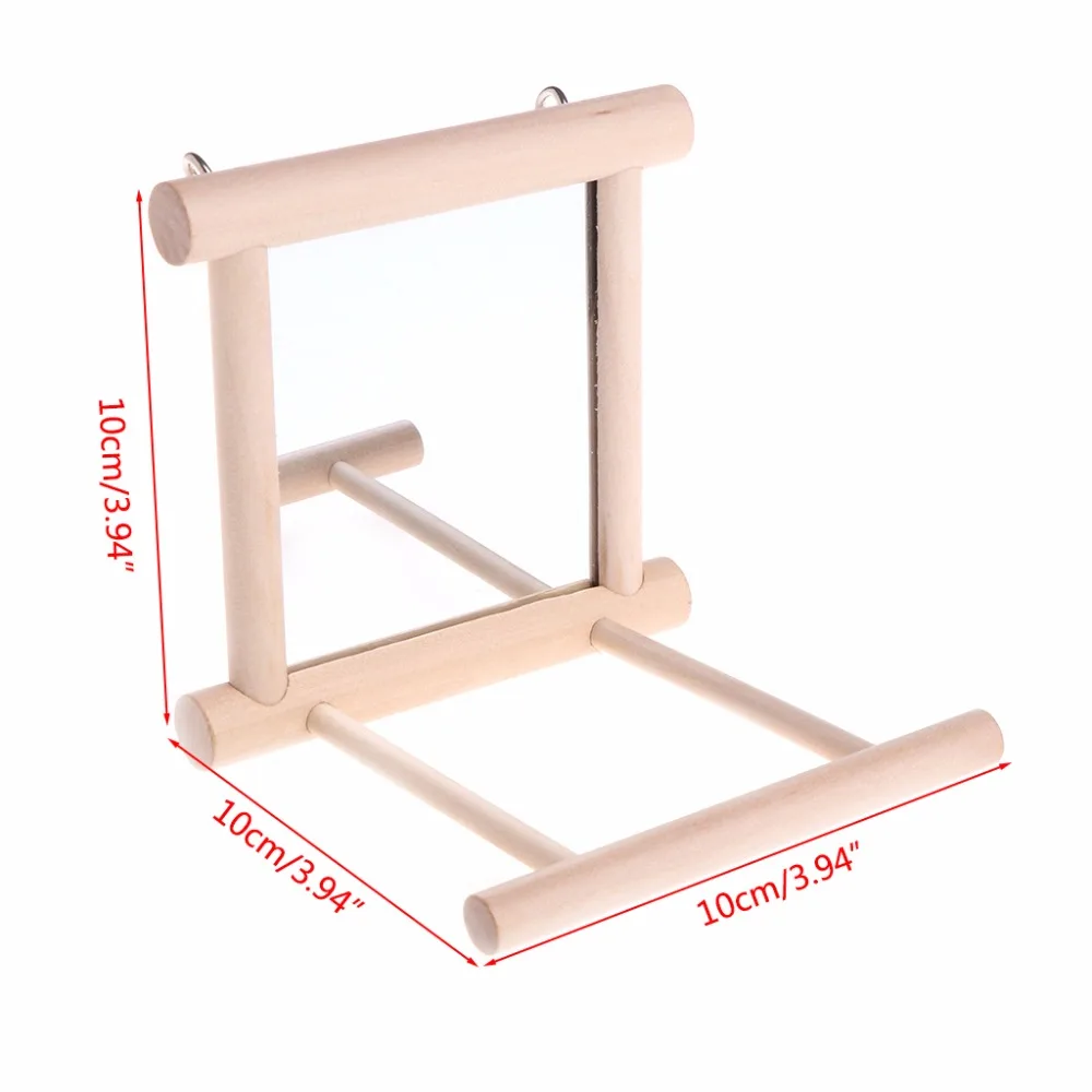 Funny Pet Bird Parrot Stand Mirror Wooden Playing Toy With Perch For Budgies Parakeet Conure Finch Lovebird Paw Toys