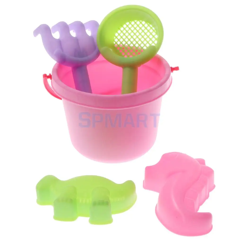 5 Pieces Kids Beach Sand Toys Set Sandbox Toys with Bucket Shovel Rake