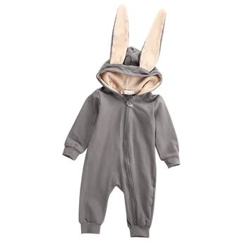 

0-3Y Newborn Toddler Kids Baby Boy Girl Bunny Ear Long Sleeve Zipper Hooded Romper Jumpsuit Outfits Warm Clothes
