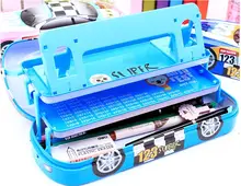 Car style three layers bookshelf metal iron pencil case multifunction pencil case escolar papelaria school penalty