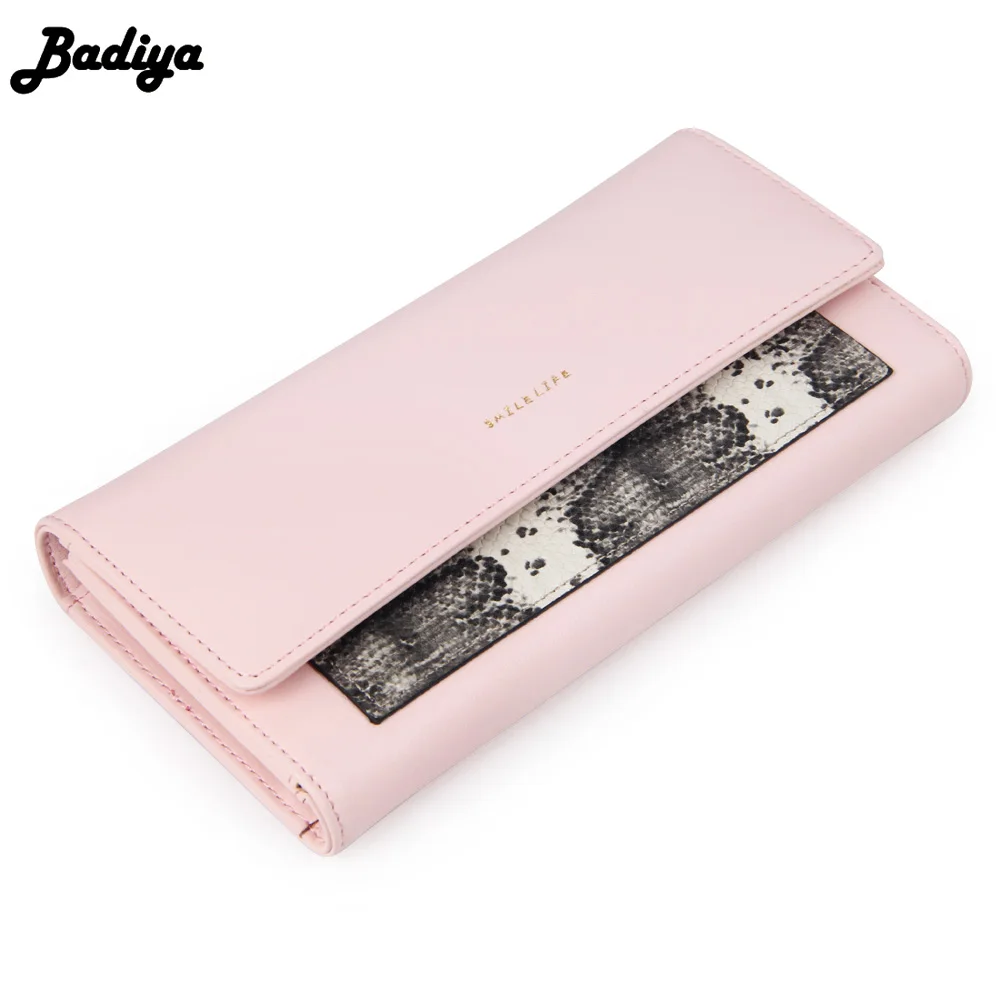 

Badiya Fashion Women Long Serpentine Stitching Wallet PU Leather Ladies Card Holder Bag Female Clutch Purse With Phone Pocket