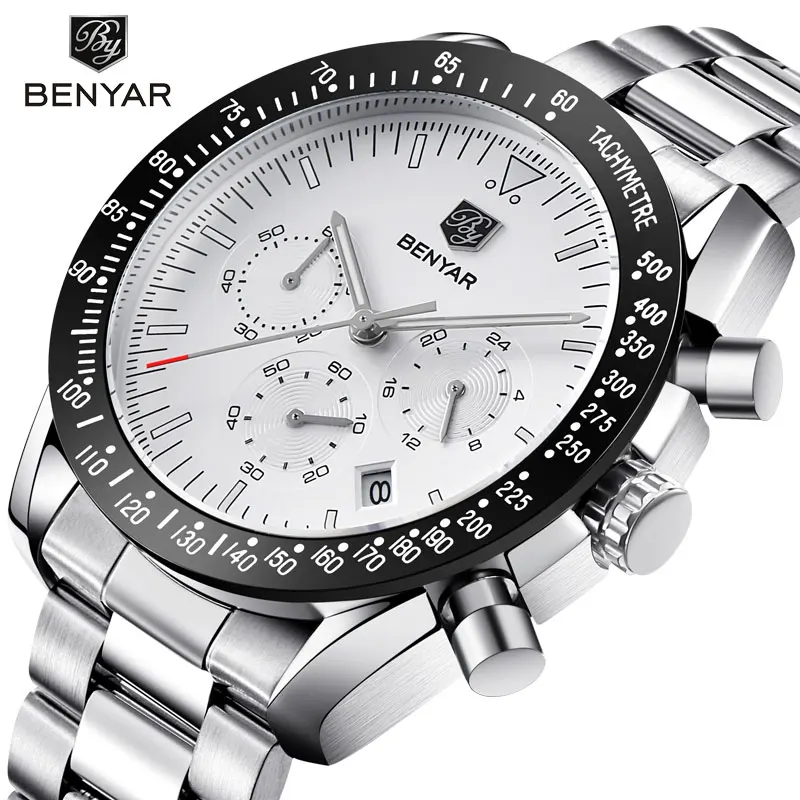 

BENYAR New Men‘s Watches Luxury Stainless Steel Men's Watch Casual Fashion Chronograph Quartz Watches Men Clock Relogio Mascul