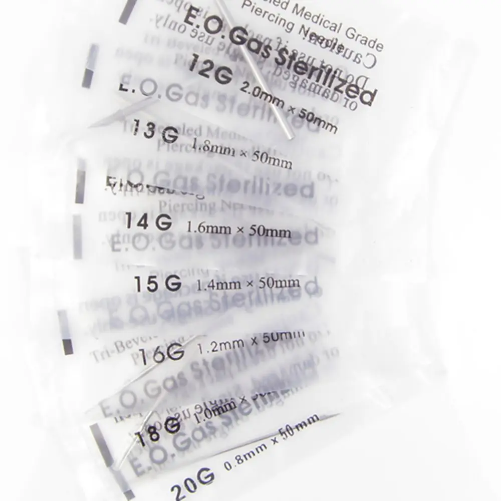 100PCS Piercing Needle Surgical Steel Disposable Body Piercing Needles E.O.Gas Sterilized Permanent Makeup Needles 12-20G