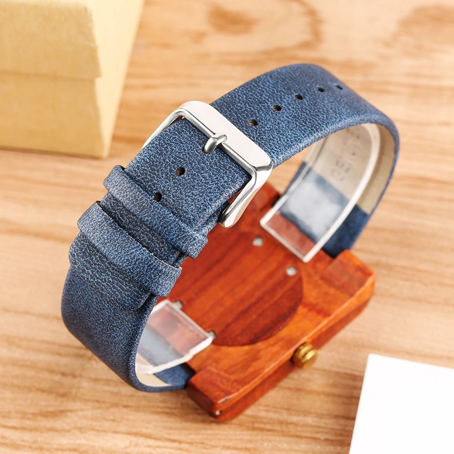 Unique Wood Watch for Men Creative Square Round Dial Leather Quartz Clock Man Watch Men's Ultra Light Woody Wristwatches Gifts 2018 2019 2020 (8)