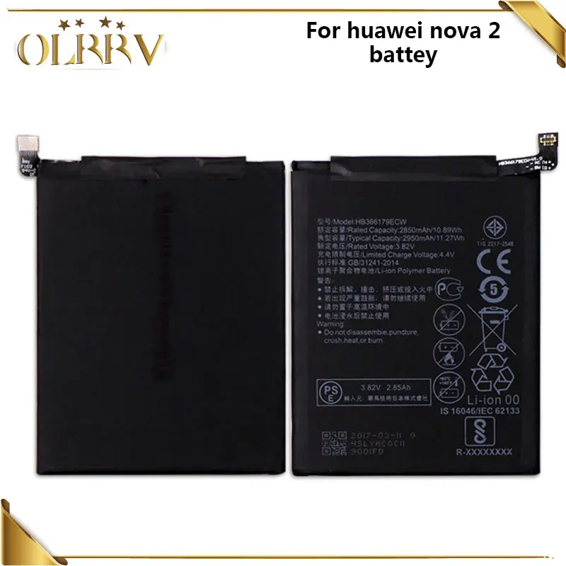 

FOR HUAWEI Nova 2 Battery HB366179ECW CAZ-AL10 CAZ-TL00 Batterie Bateria Batterij Accumulator 2950mAh