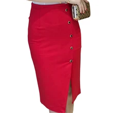 Женская Сексуальная Красная облегающая юбка-карандаш с высокой талией, большие размеры, Офисная модная летняя тонкая однобортная юбка миди с разрезом