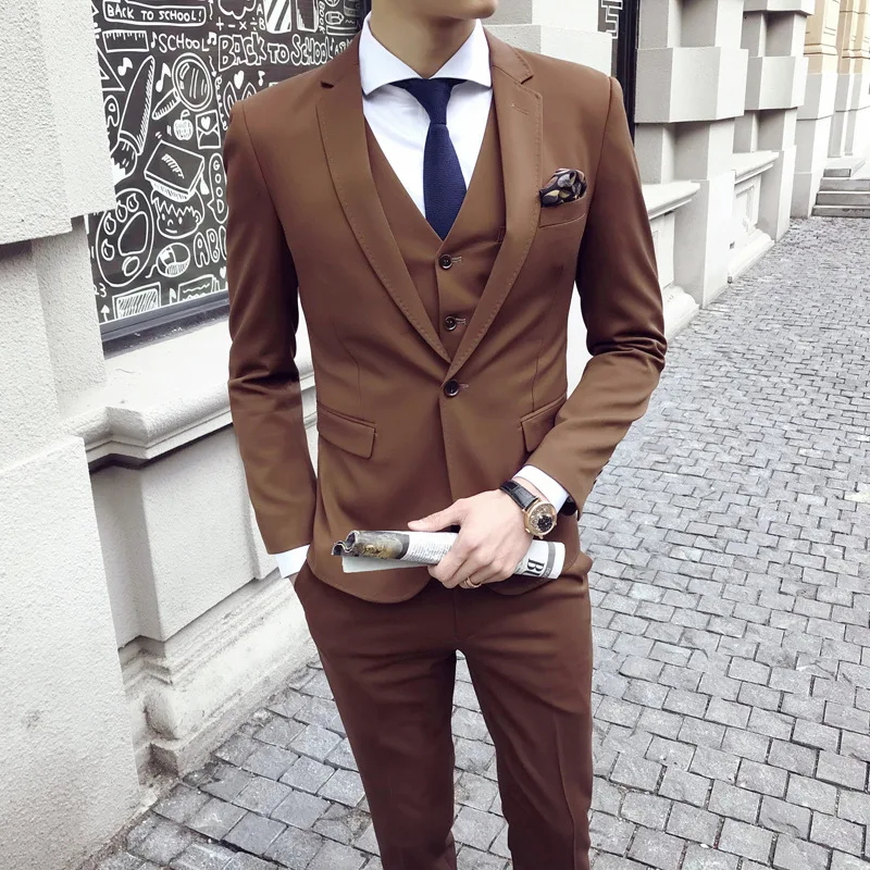 

Spring New Korean Version of The Men's Classic One Button Suit Suit Classic Stretch Fabric Suit Three-piece Suit