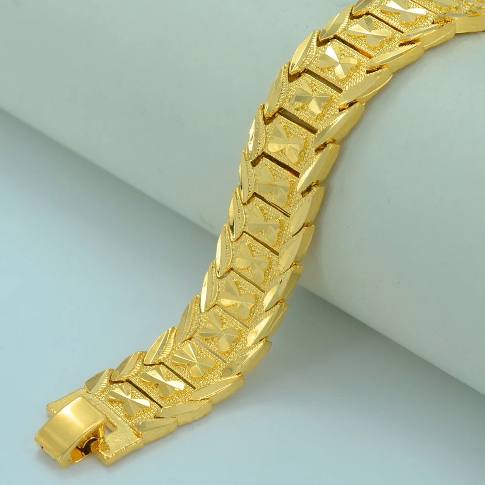 Anniyo 21CM,Men Bracelet Gold Color Brass,Dubai Bangle Women Trendy