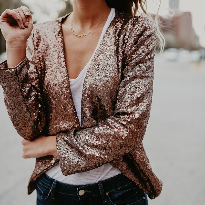 2018 Spring fashion sequins jacket coat Irregular slim fit short