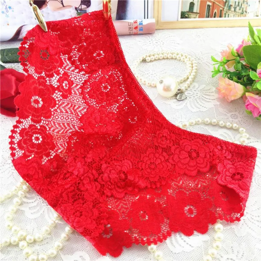 

DROPSHIP 2019 New Arrival Underwear Women Thong Bragas Sexy Panties Thong Lace Word Pants Ladies Briefs Hot Red Freeship #J05
