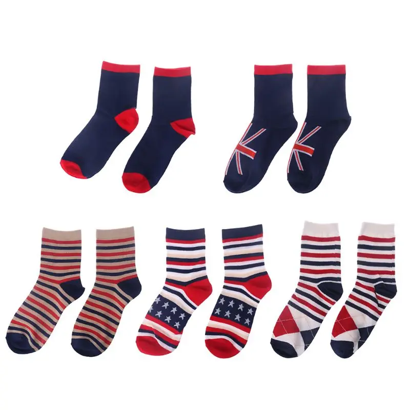 Novelty Striped National Flag Socks Business Causal Sports Men Cotton