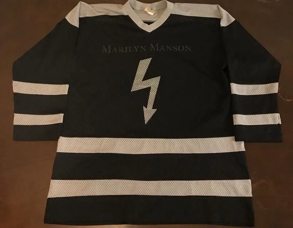 

Rare Vintage 1998 Winterland Marilyn Manson Hockey Jersey Embroidery Stitched Customize any number and name Jerseys