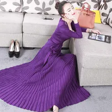 Vestidos das mulheres nova chegada 2020 preto/borgonha/roxo vestido de malha sexy profundo decote em v laço cinto manga longa vestido maxi plissado
