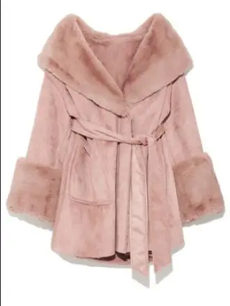 Women Suede Faux Hair Parkas Female Autumn Winter Thicken Oversized Velvet Outwear Womens Fur Collar Jacket Coat Ds50241 - Цвет: pink