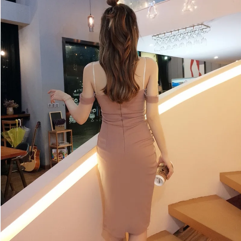 2018 New Arrivals Summer Women sexy Brassiere  strapless  A word collar  fold  Forking Paty  Dress Free Shipping