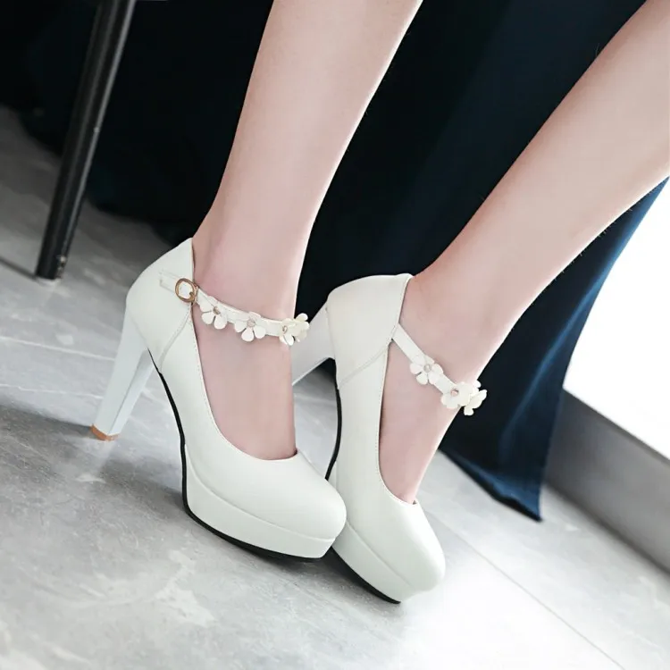 Новые женские туфли-лодочки размера плюс 34-43 женские туфли на высоком каблуке с застежкой-липучкой и ремешком на щиколотке, украшенные цветком, из кроличьей шерсти, на платформе для вечеринки, свадебные туфли