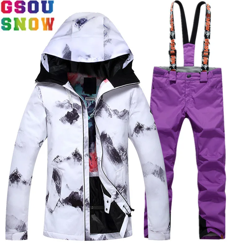 

GSOUSNOW Waterproof Ski Suit Women Skiing Jacket Snowboard Pants Winter Cheap Ski Suit Skiing Snowboarding Outdoor Snow Clothing
