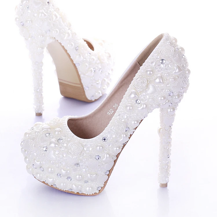 

New arrival Pearl rhinestone wedding shoes ultra high heels platform shoes thin heels shallow mouth bride wedding pumps