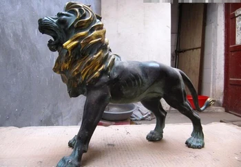 

USPS to USA S0518 China Folk old Bronze Carved animal Hui Feng Fierce Fu Foo Dog Lion Statue