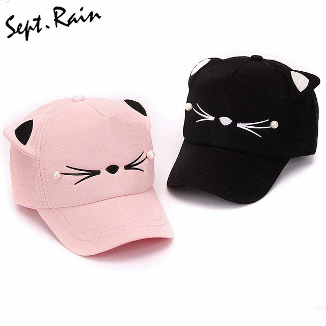 Spring Fashion Brand Street Adjustable Lovely Embroidery Hat Cat Ears Snapback Cap Men Women Pearl Baseball Caps