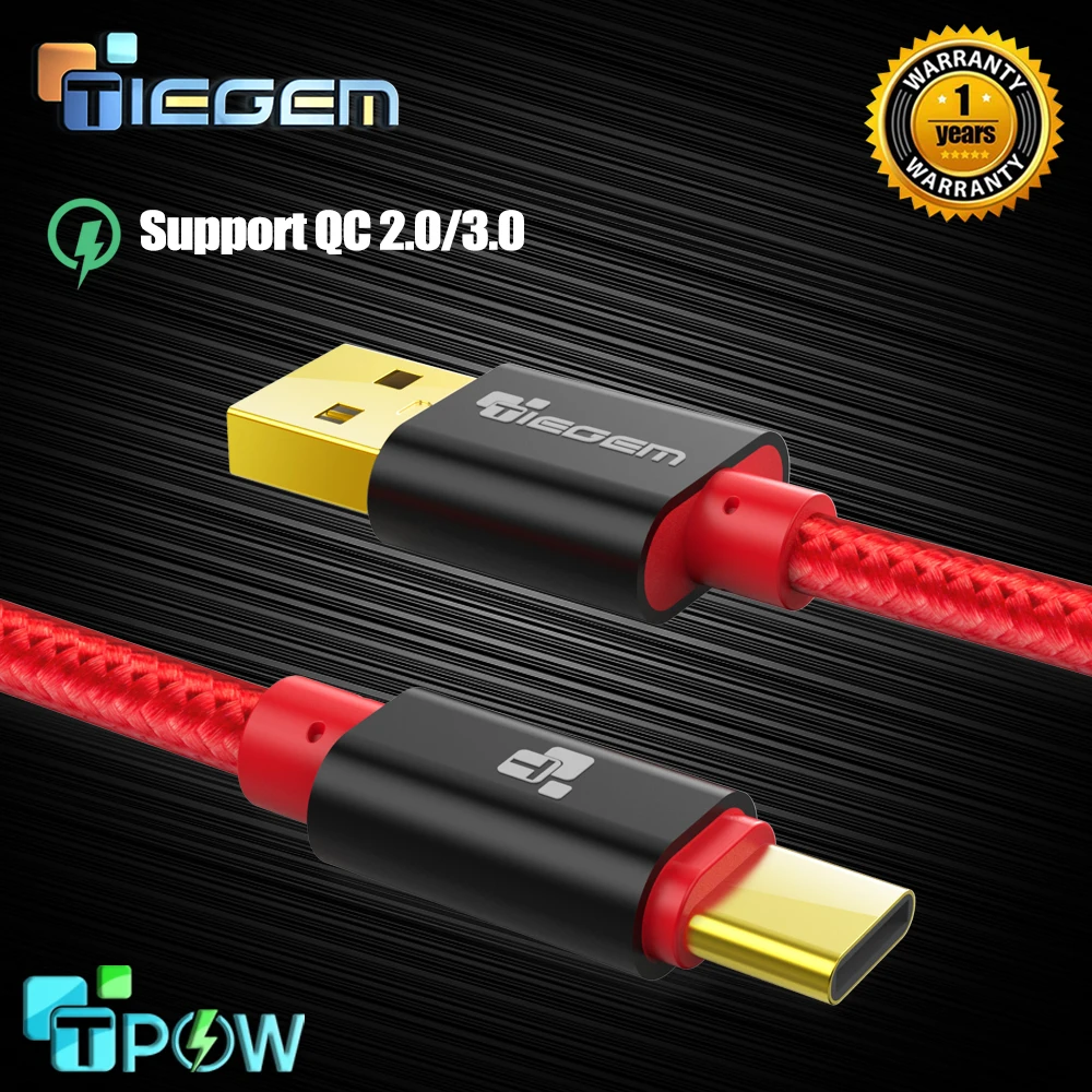 TIEGEM 3.1 Usb Type C Кабель Нейлон Быстрая Зарядка Usb Type-C USB-C Кабель Заряжателя Sync Данным Для Oneplus 3 Жук z2 NEXUS 5X6 P xiaomi