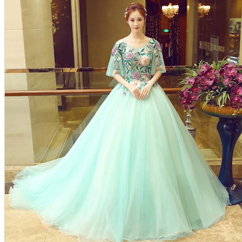 2019 Бальные платья Аппликация Quinceanera платья зеленый рукав Vestidos De 15 шестнадцать сладкий дебютантка платья Robe De Bal Пышное Платье