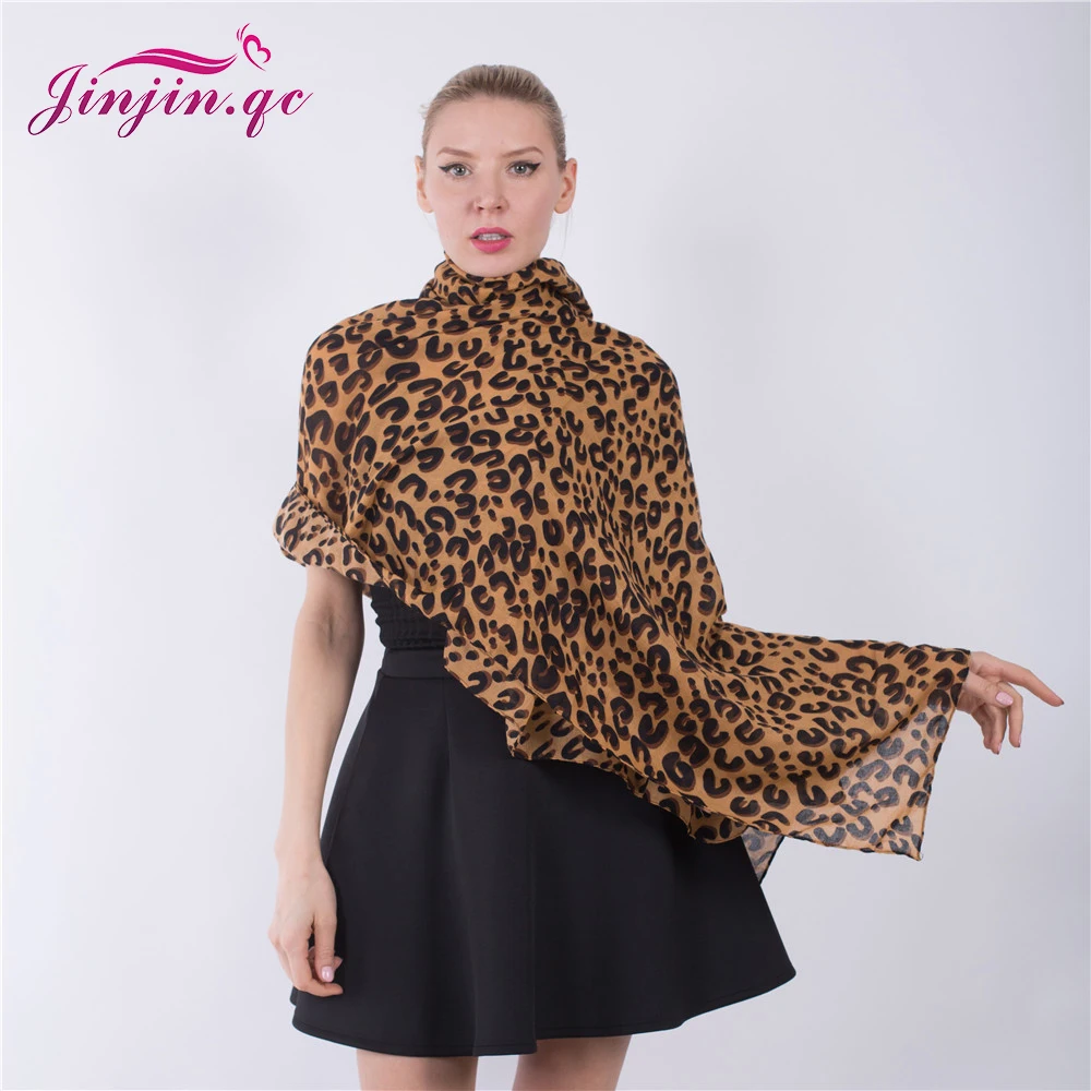 Jinjin.QC Fashion Women Leopard Print Scarf Cotton Scarves and Shawls