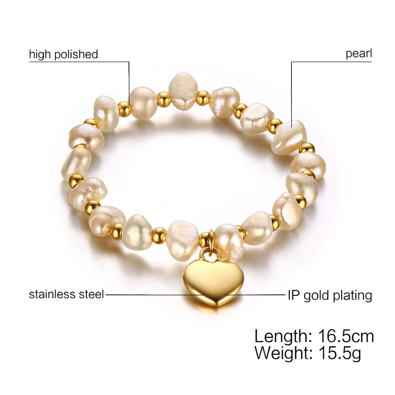Meaeguet Cute Heart Charm Freshwater Pearls Bracelet For Women High Polished Stainless Steel Beaded Bracelet Band (14)