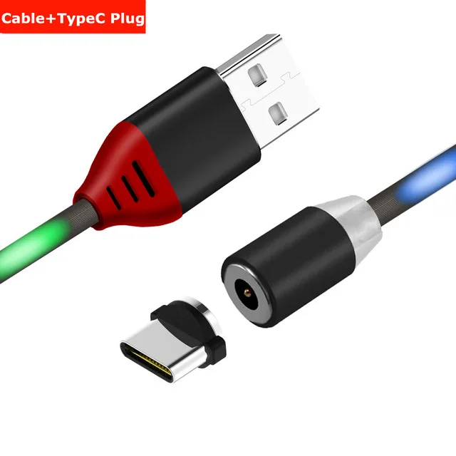 Цветной СВЕТОДИОДНЫЙ Магнитный зарядный кабель для мобильного телефона с разъемом USB для iPhone XR XS 8 7 samsung type C Магнитный зарядный кабель - Color: Black TypeC Cable