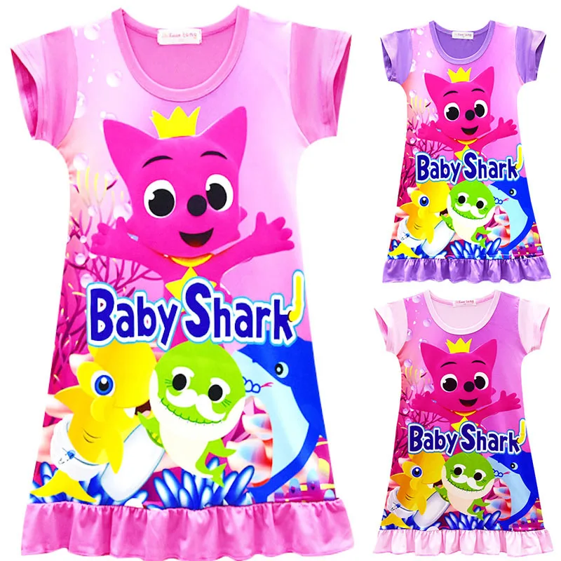 

Baby girls dress baby shark touch fox print dress kids Nightdress pajams summer children clothing free shipping 3-8Y L010