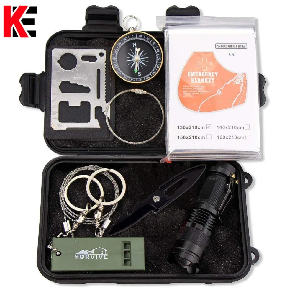 9 in 1 Outdoor Survival Kit Military EDC Tools Camping equipment Travel First aid SOS Emergency Blanket Flashlight Folding knife (1)