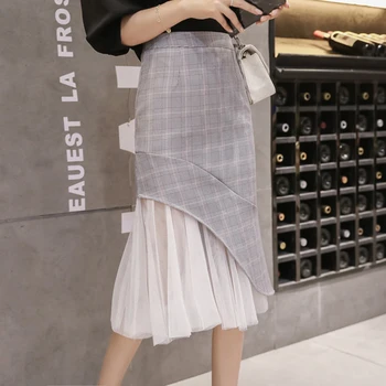 

Stitchingtulle Summer Skirt Lattice Women Skirts Irregular Faldas Mujer Tight Saias Elegant Faldas Mujer High Waist Sarafan