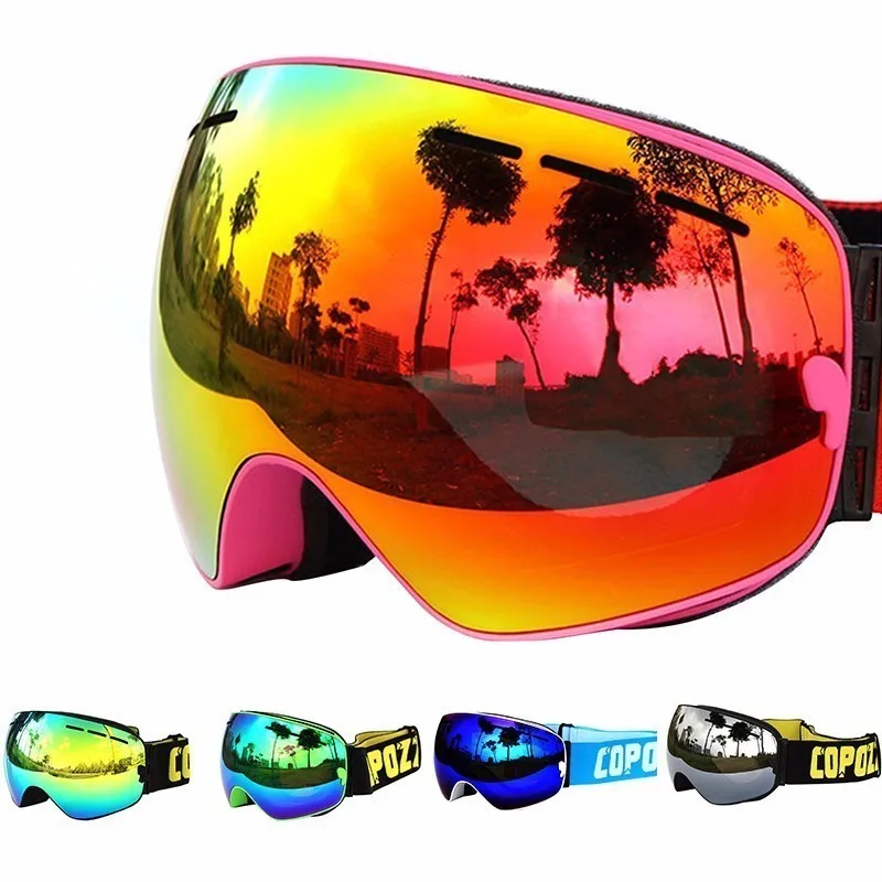 COPOZZ تزلج نظارات مع عدسة و مربع حالة قناع للتزلج UV400 مكافحة الضباب نظارات واقية من الثلج كبيرة كروية التزلج على الجليد للرجال النساء