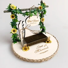 1 шт. лес Подсолнух деревенские деревянные, на выбор обручальные свадебные декорации цветок пользовательское имя коробочка для обручальных колец