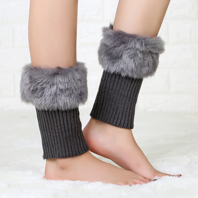 Fake Fur Winter Women Leg Warmers Solid Warm Boots Cuff Fashion Knitted Leg Warmers Crochet Knit FurTrim Leg Warmers Cuffs  (20)