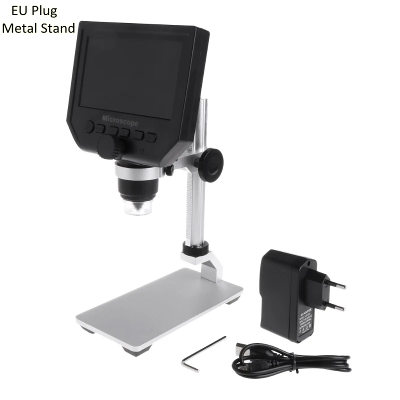 G600 4," ЖК цифровой микроскоп светодиодный с зумом 1-600X 3.6MP HD камера видеорегистратор - Цвет: EU Plug Metal
