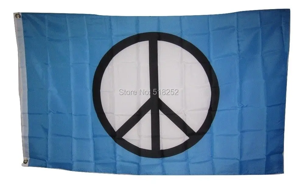 World Peace Sign Symbol Blue Flag 3x5 FT 150X90CM Banner 100D Polyester