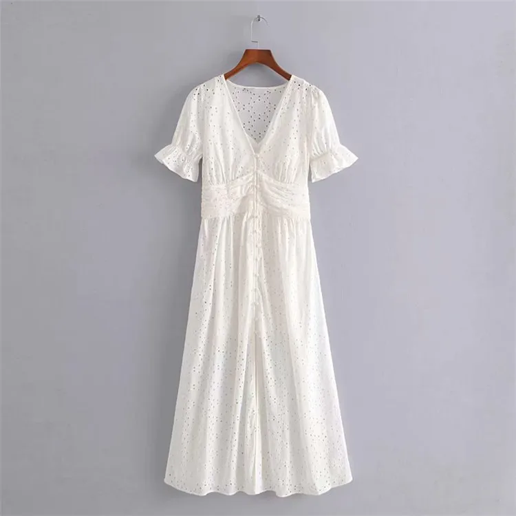 

2019 European and American Summer New Women's Hollow Embroidered Dress