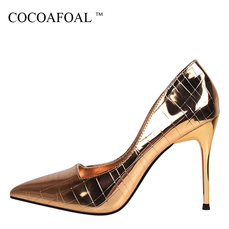 

COCOAFOAL Woman Golden Sexy Pumps Fashion Shallow Pointed Toe Red Wedding High Heels Shoes Pink Gray White Silvery Bridal Shoes