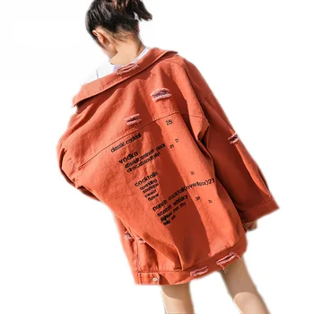 

Colors Casual Denim Jackets For Women Hole Dames Jassen Oversized Long Embroidery Denim Jacket Autumn Bomber Jacket Women