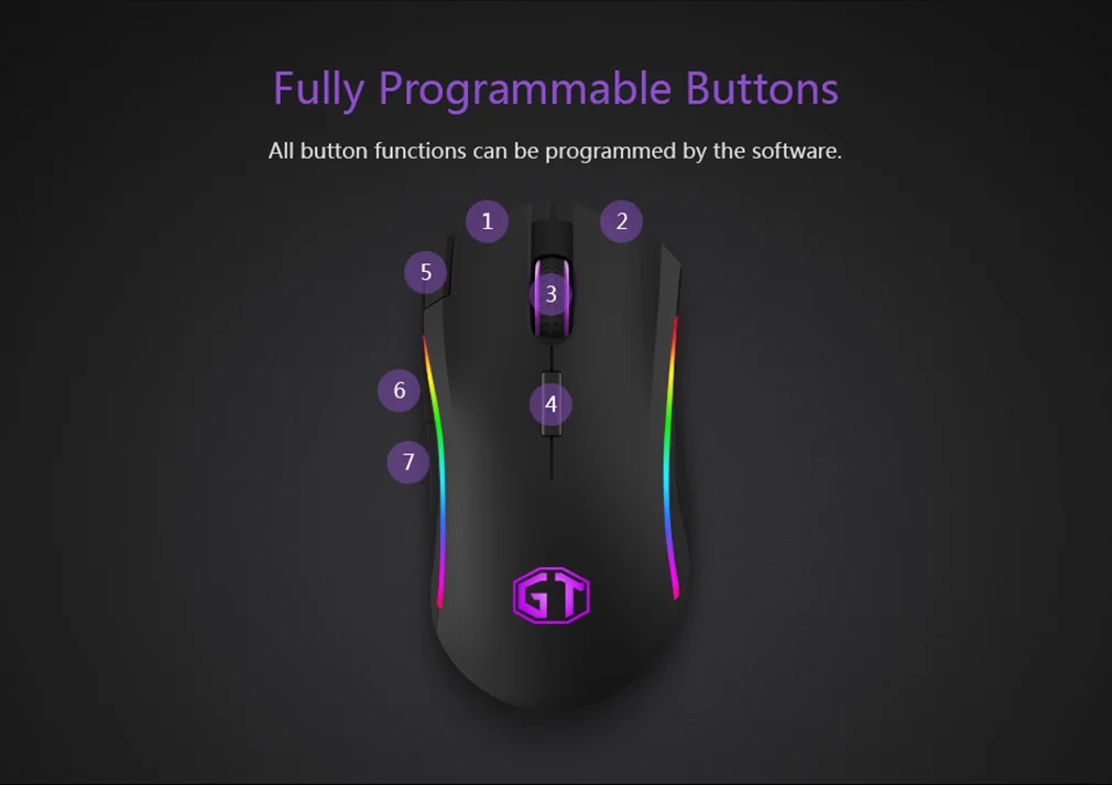 Delux M625 A3050 RGB Backlight Gaming Mouse 4000 DPI 7 Programmable Buttons USB Wired Mice For Overwatch LoL Game For PC Laptop
