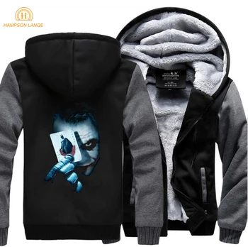 

HAMPSON LANQE Batman 2 Joker Heath Ledger Fashion Sweatshirts Mens 2019 Winter Warm Fleece Thicken Men's Hoodies Brand Coat Men