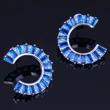 Стильные серьги-гвоздики в форме полумесяца из голубого кубического циркония 925 пробы серебра для женщин V0185