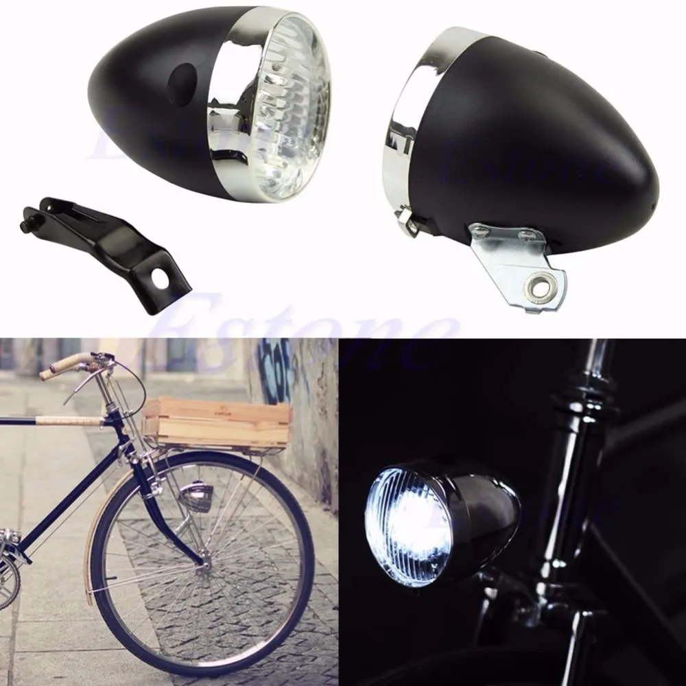 Retro 3 LED Bike Bicycle Chrome Visor Bullet Headlamp Headlight Front