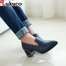 2016 Free Shipping sweet style high quality PU lady shoes PLUS USA size 13 14 14.5 square heels pointed toe slip-on lady pumps